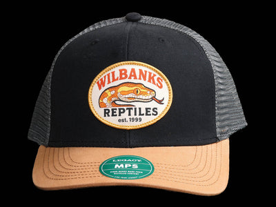 Wilbanks Reptiles Mid-Pro Snapback Trucker Hat – Black/Caramel/Dark Grey