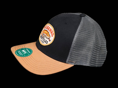 Wilbanks Reptiles Mid-Pro Snapback Trucker Hat – Black/Caramel/Dark Grey