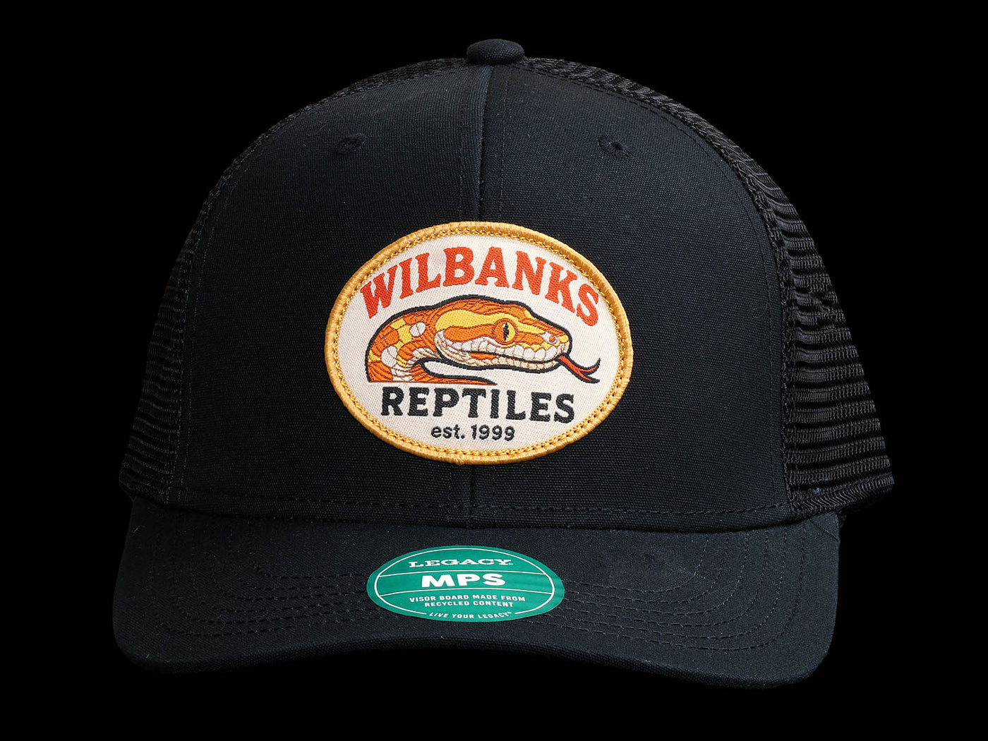 Wilbanks Reptiles Mid-Pro Snapback Trucker Hat – Black on Black